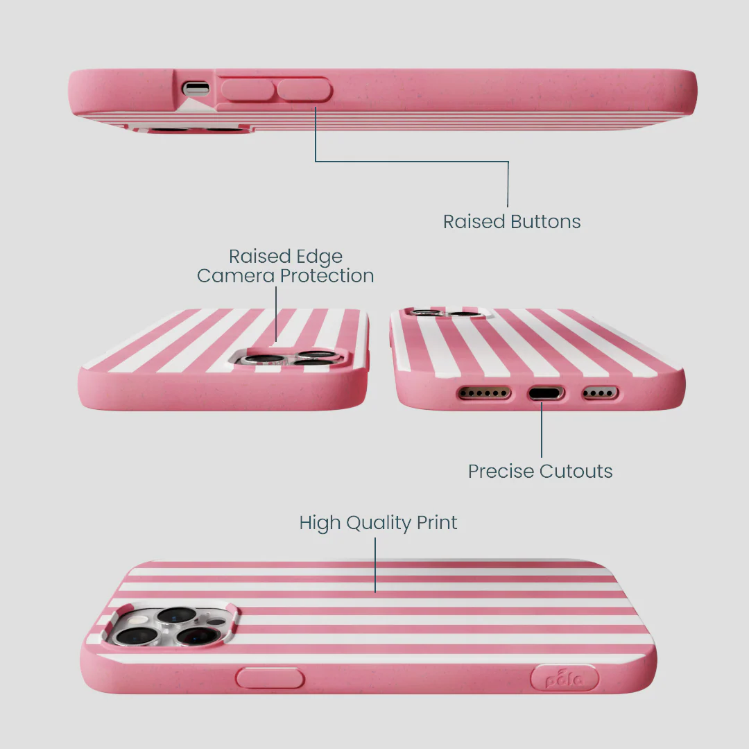Bubblegum Pink Blush White Stripes iPhone 12 Pro Max Case - Image 3