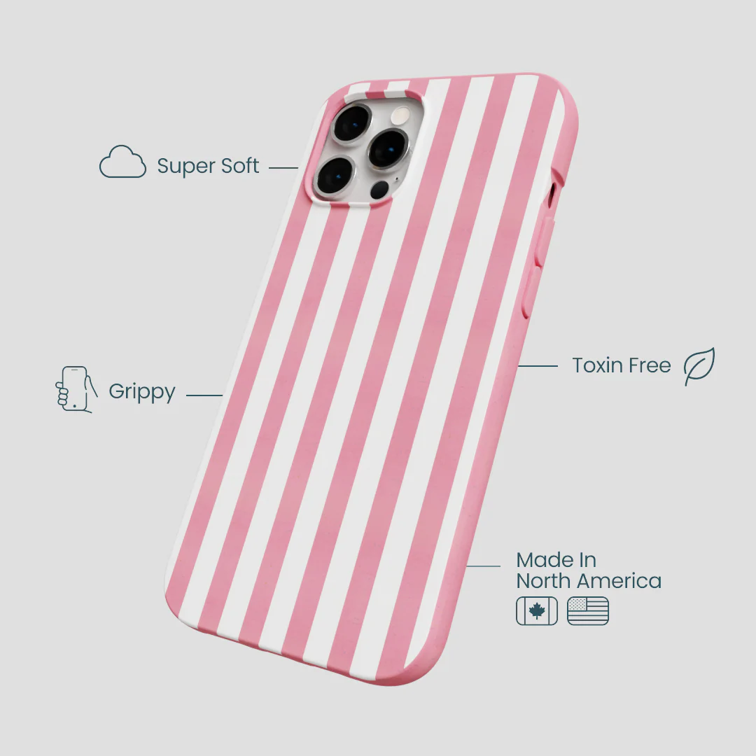 Bubblegum Pink Blush White Stripes iPhone 12 Pro Max Case - Image 4