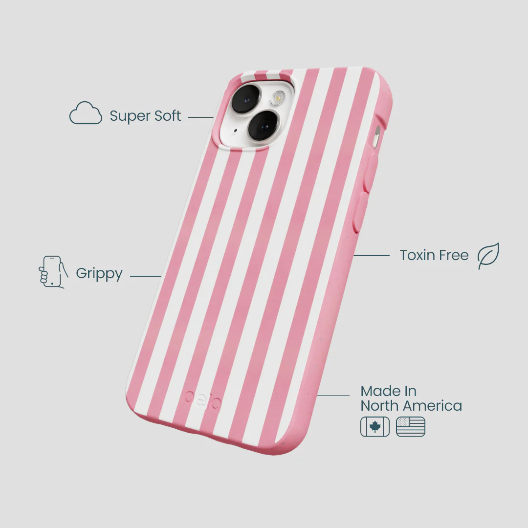 Bubblegum Pink Blush White Stripes iPhone 13 Case - Image 4