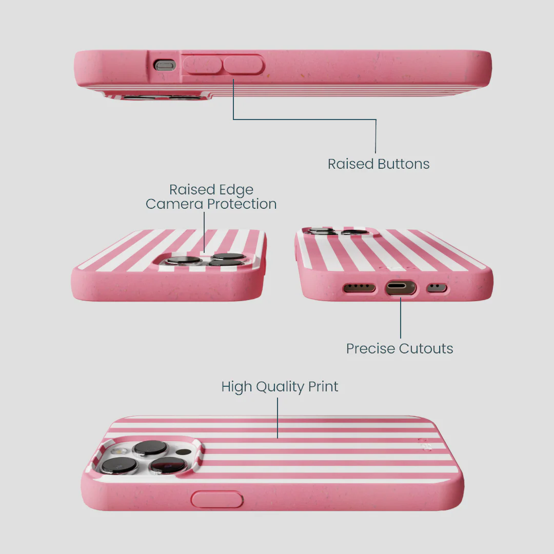 Bubblegum Pink Blush White Stripes iPhone 13 Pro Case - Image 3