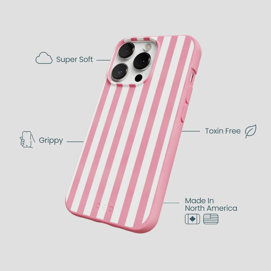 Bubblegum Pink Blush White Stripes iPhone 13 Pro Case - Image 4