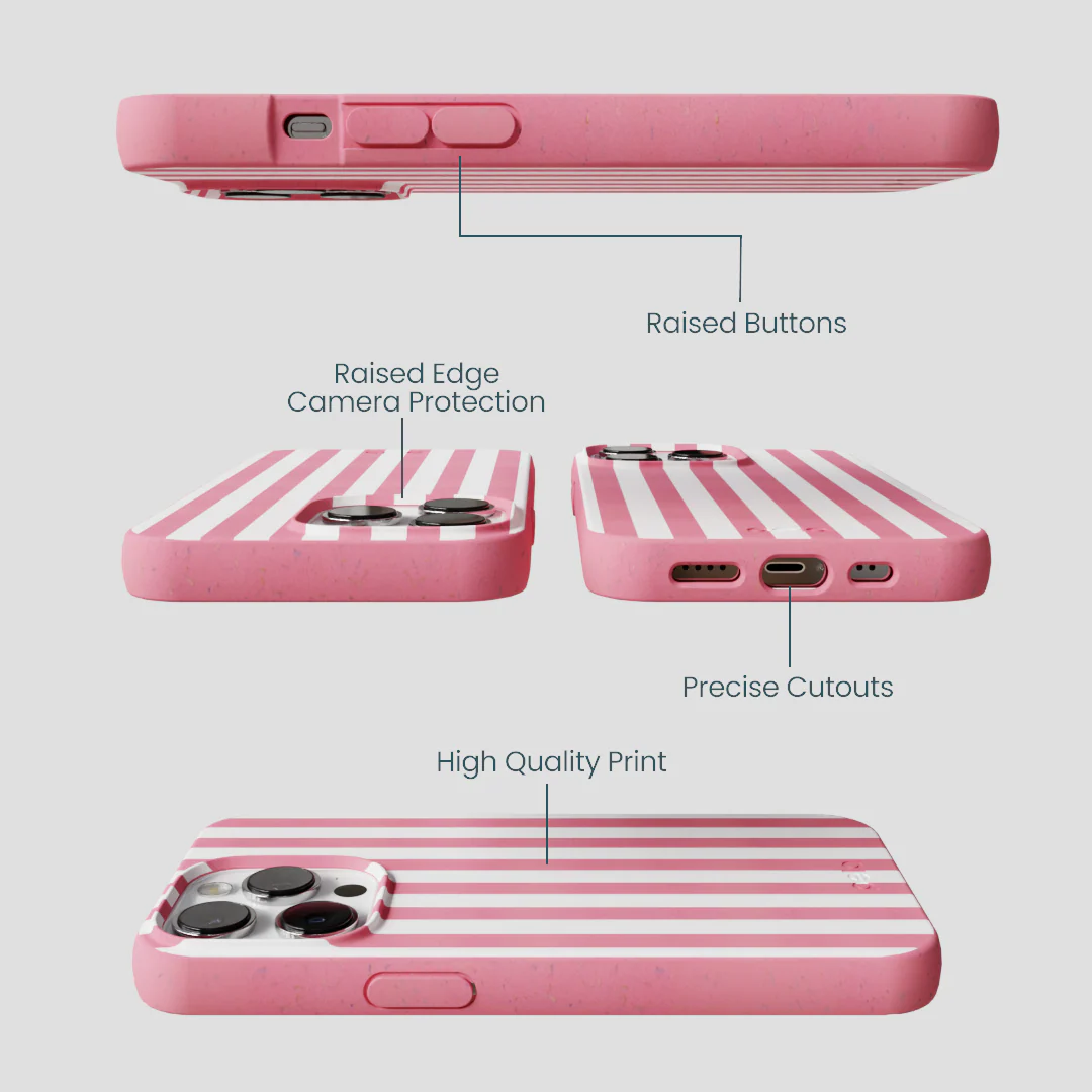 Bubblegum Pink Blush White Stripes iPhone 13 Pro Max Case - Image 3