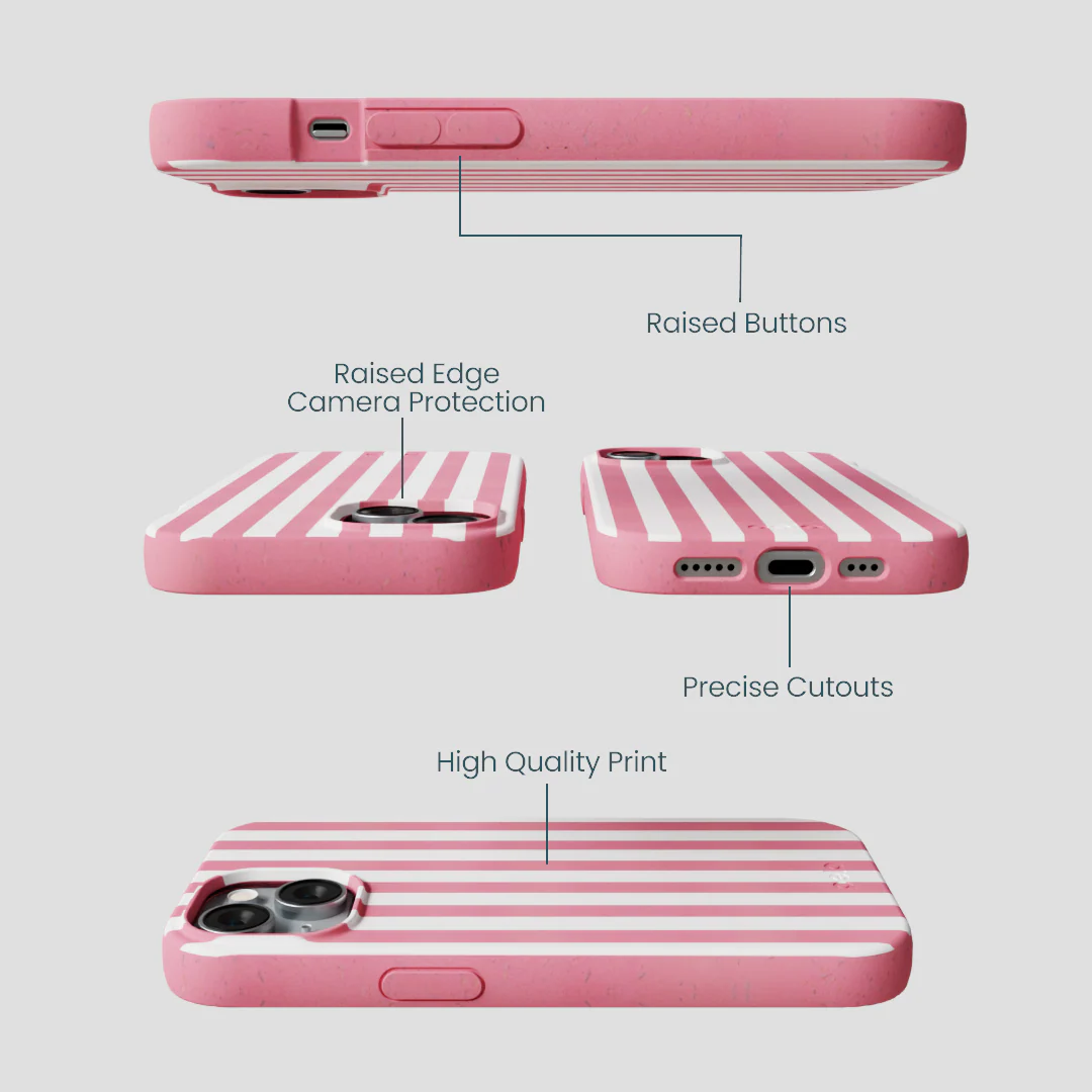 Bubblegum Pink Blush White Stripes iPhone 14 Case - Image 3