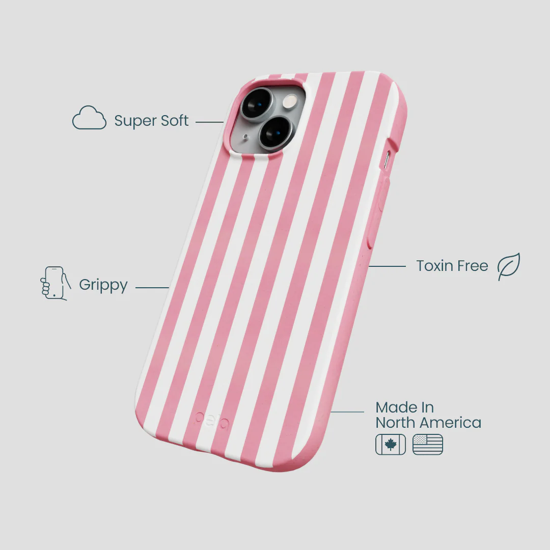 Bubblegum Pink Blush White Stripes iPhone 14 Case - Image 4
