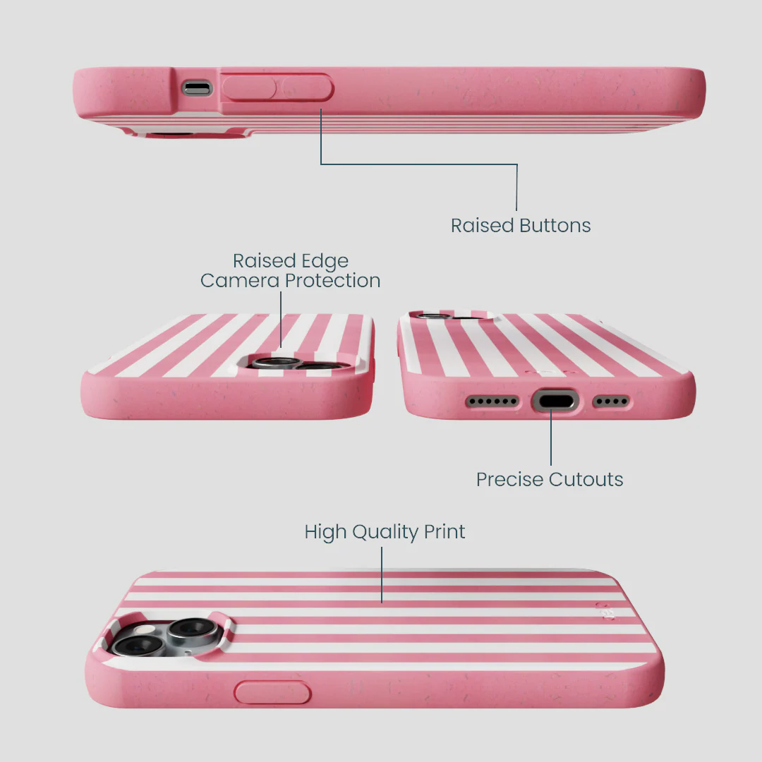Bubblegum Pink Blush White Stripes iPhone 14 Plus Case - Image 3