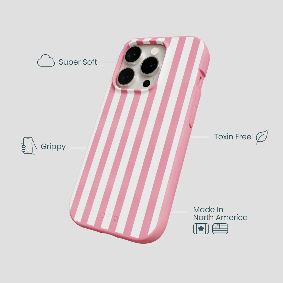 Bubblegum Pink Blush White Stripes iPhone 14 Pro Case - Image 4