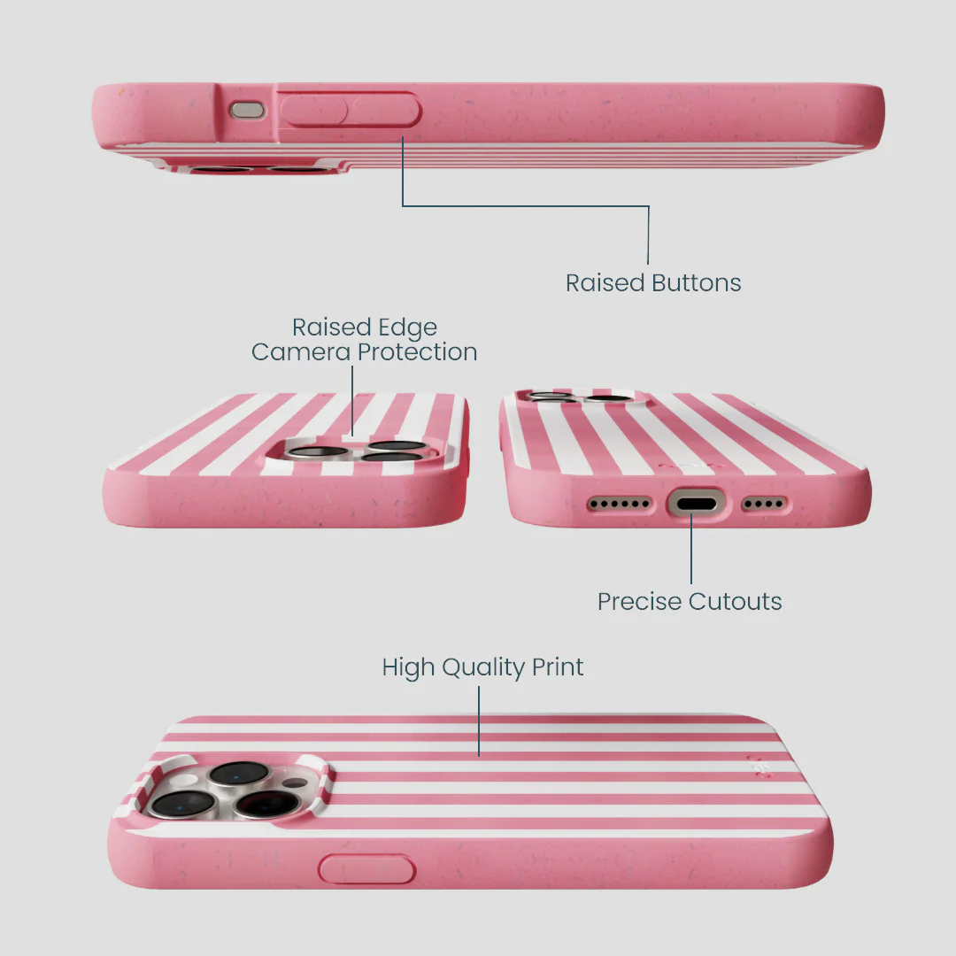 Bubblegum Pink Blush White Stripes iPhone 14 Pro Max Case - Image 3