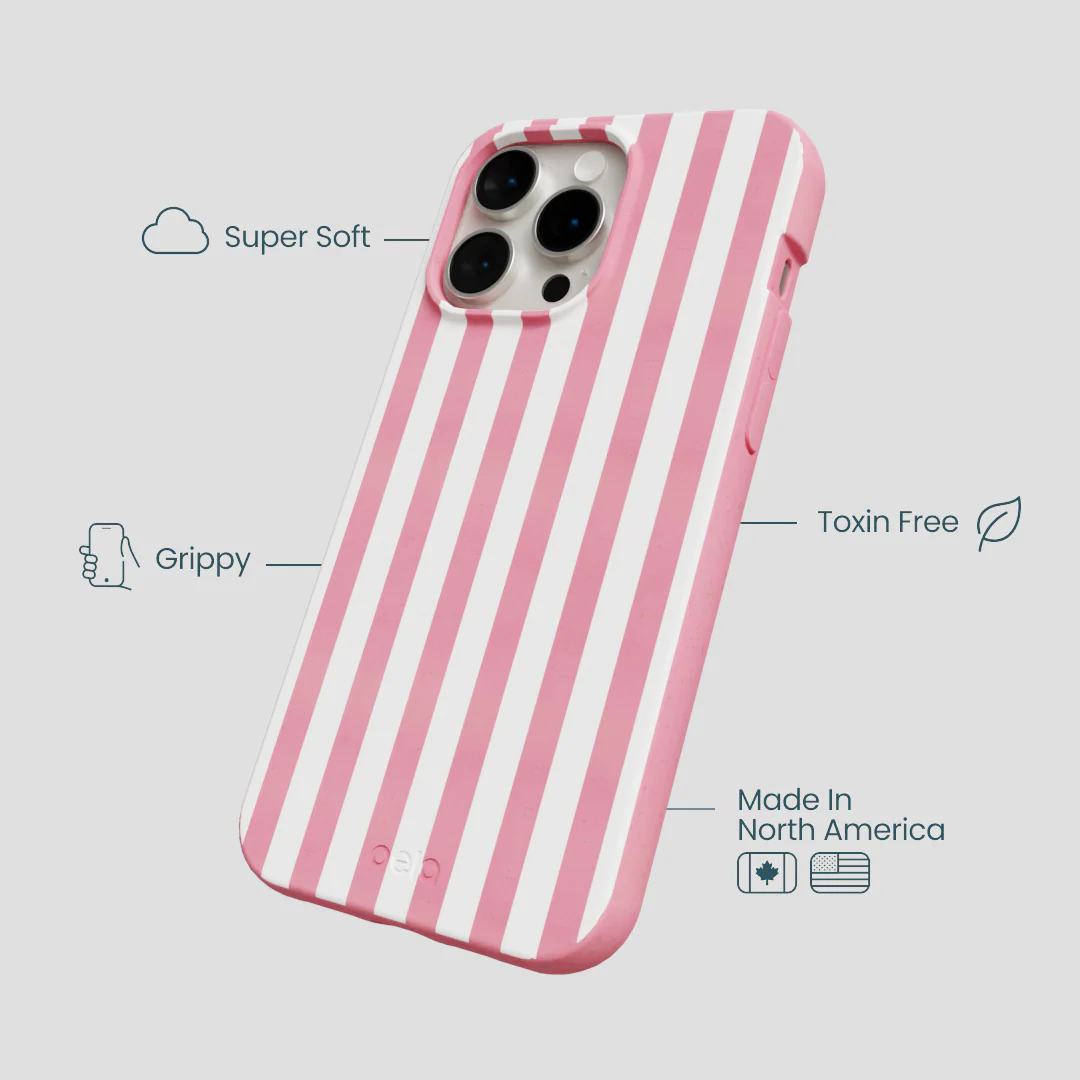 Bubblegum Pink Blush White Stripes iPhone 14 Pro Max Case - Image 4