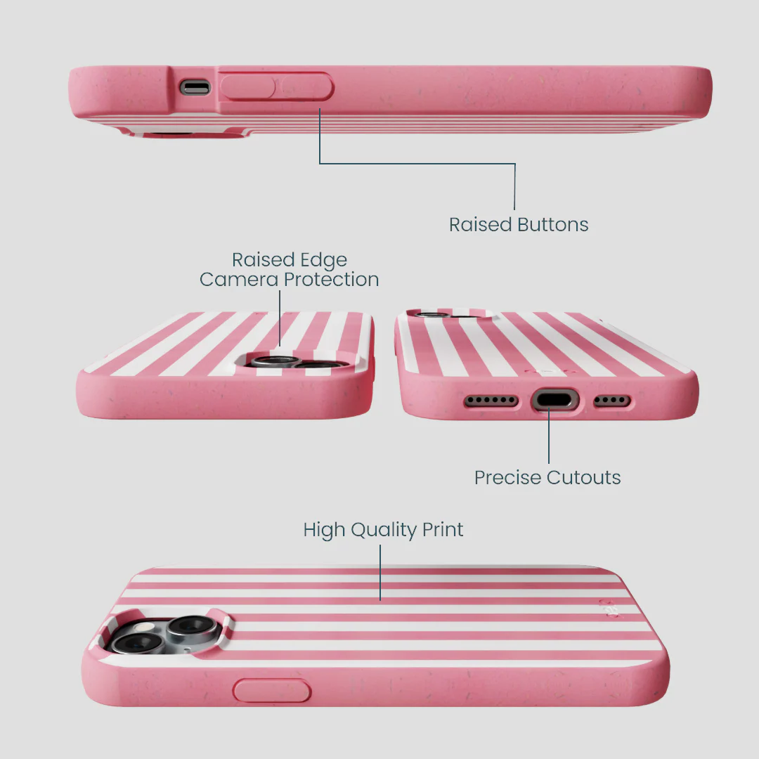 Bubblegum Pink Blush White Stripes iPhone 15 Plus Case - Image 3
