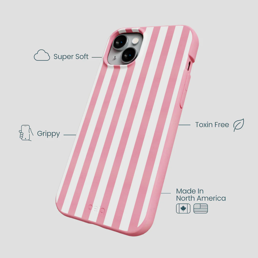 Bubblegum Pink Blush White Stripes iPhone 15 Plus Case - Image 4