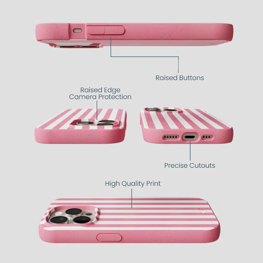 Bubblegum Pink Blush White Stripes iPhone 15 Pro Case - Image 3