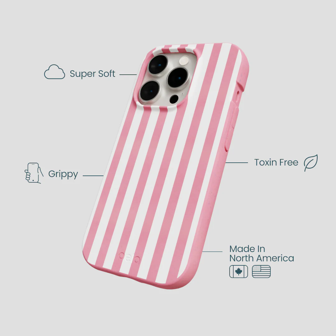 Bubblegum Pink Blush White Stripes iPhone 15 Pro Case - Image 4