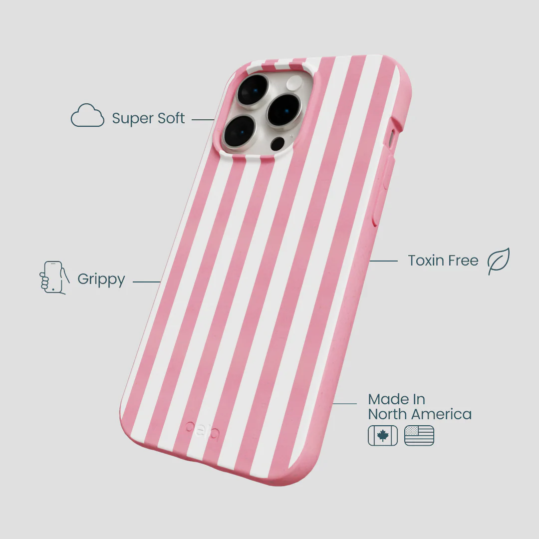 Bubblegum Pink Blush White Stripes iPhone 15 Pro Max Case - Image 4