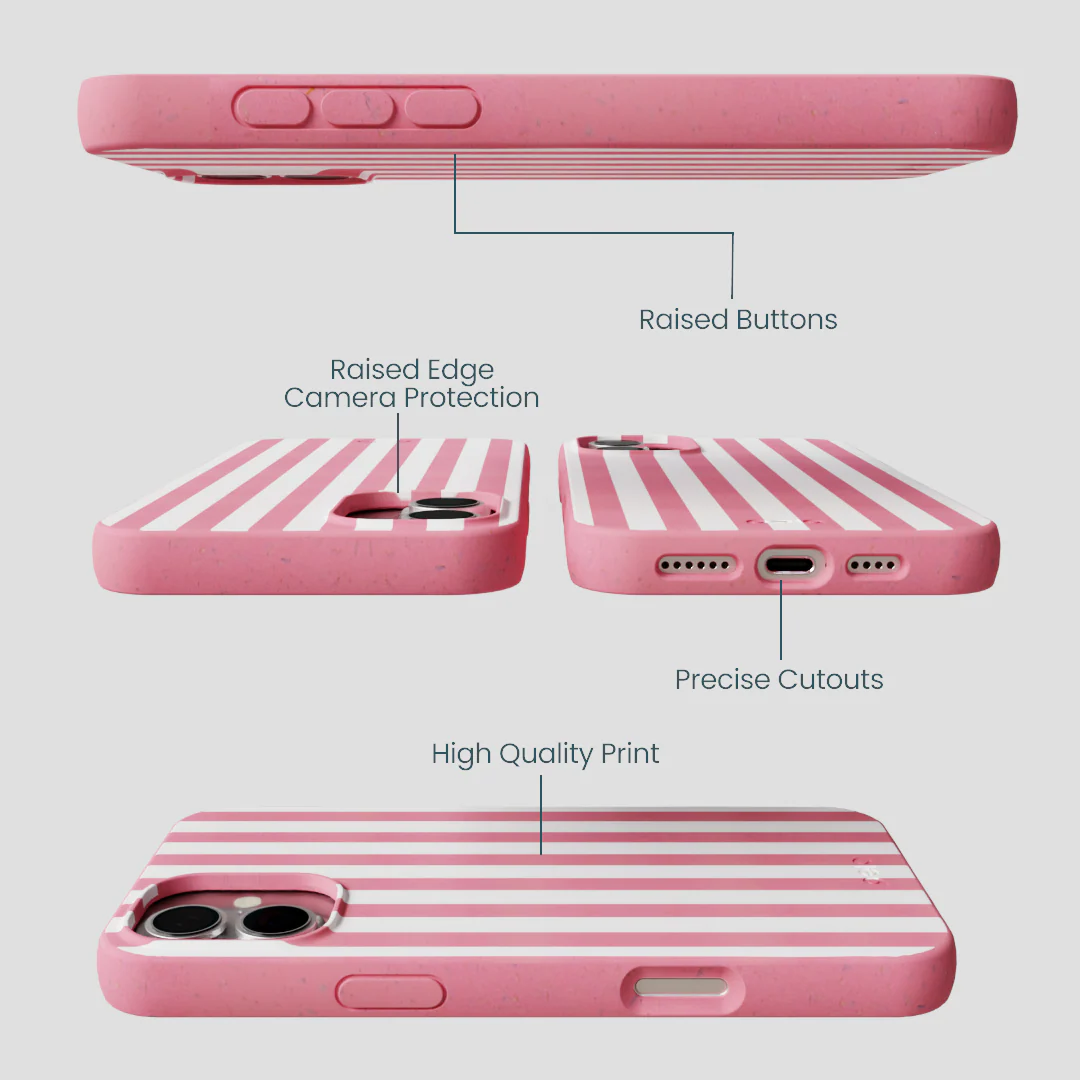 Bubblegum Pink Blush White Stripes iPhone 16 Plus Case - Image 3