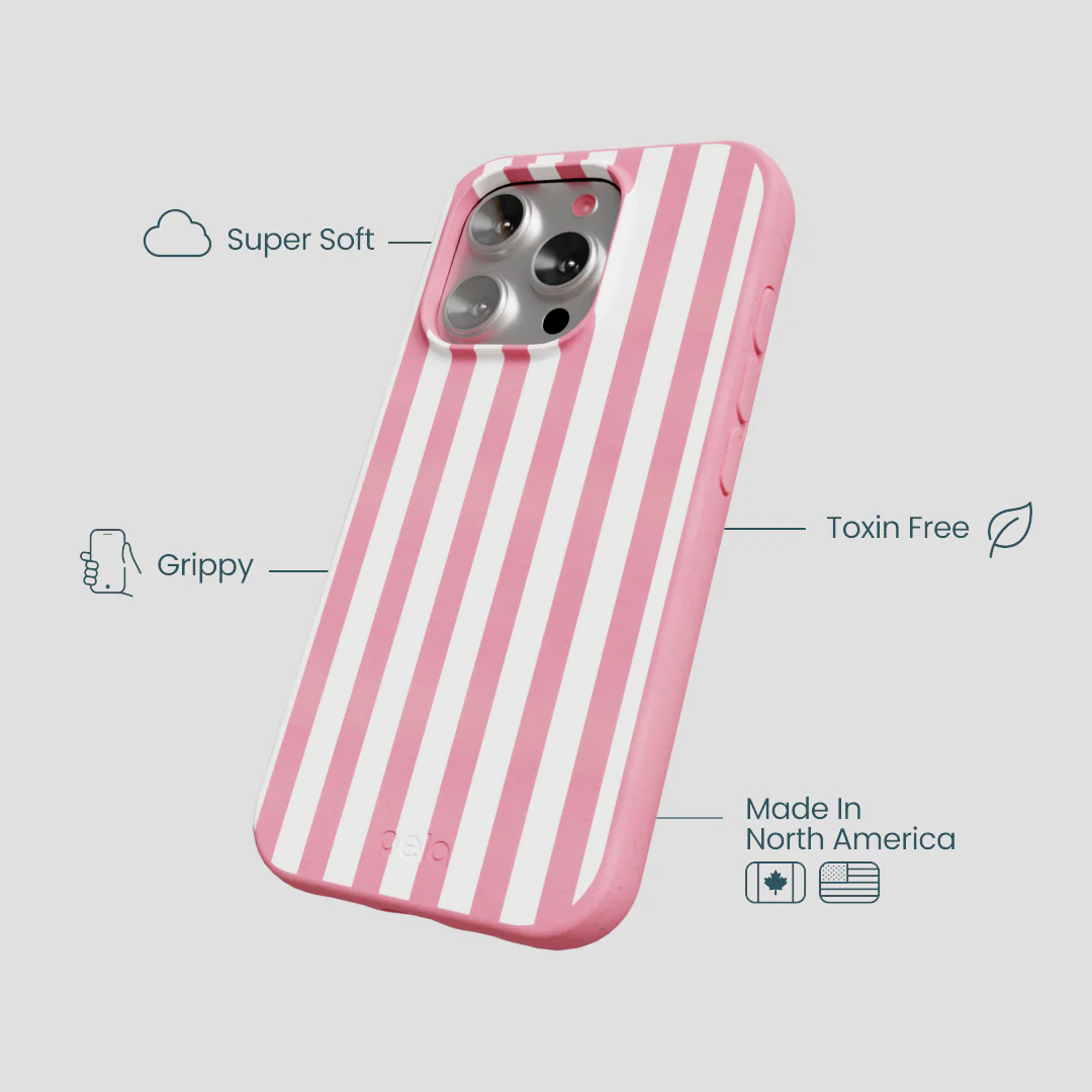 Bubblegum Pink Blush White Stripes iPhone 16 Pro Case - Image 4