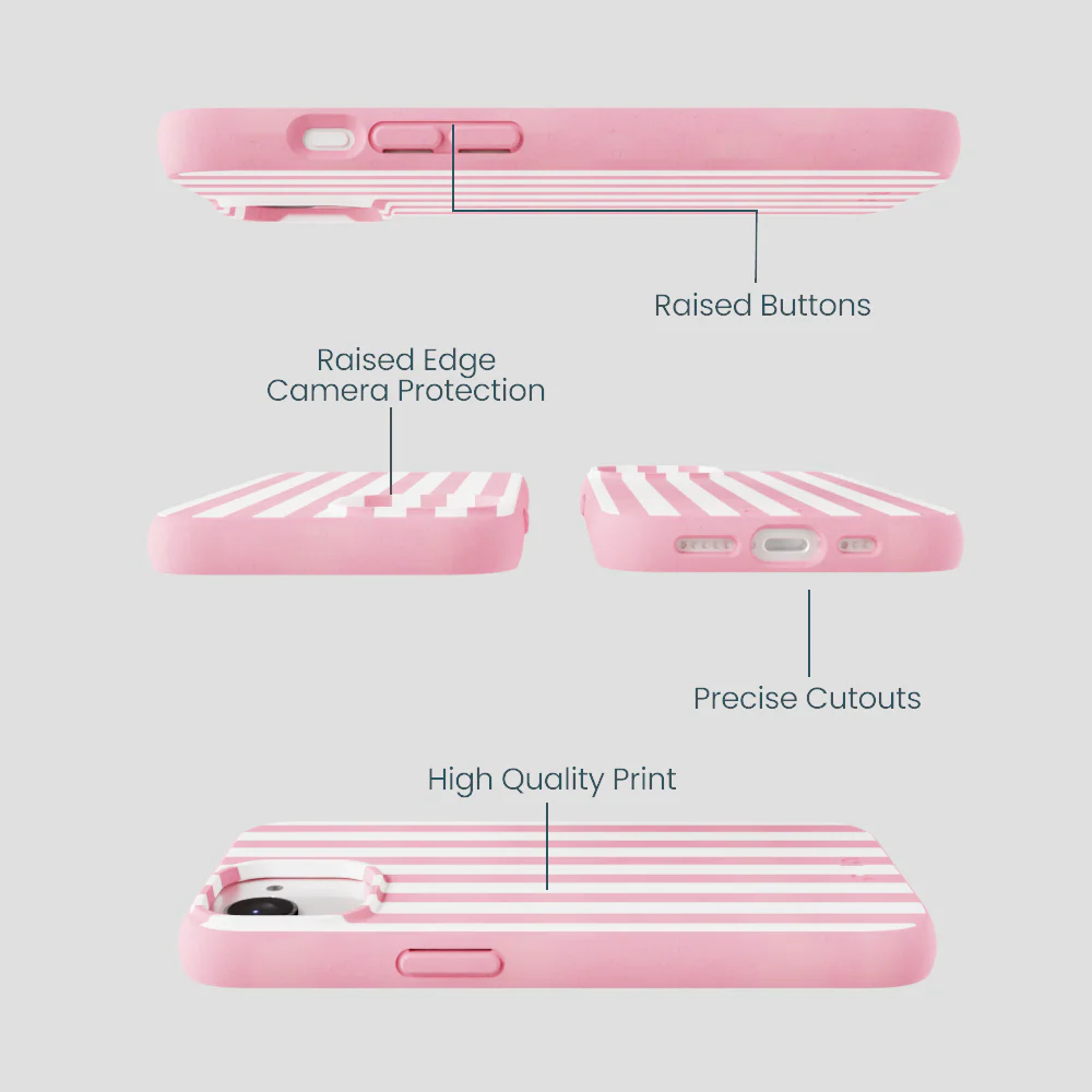Bubblegum Pink Blush White Stripes iPhone 16e/17e Case - Image 3