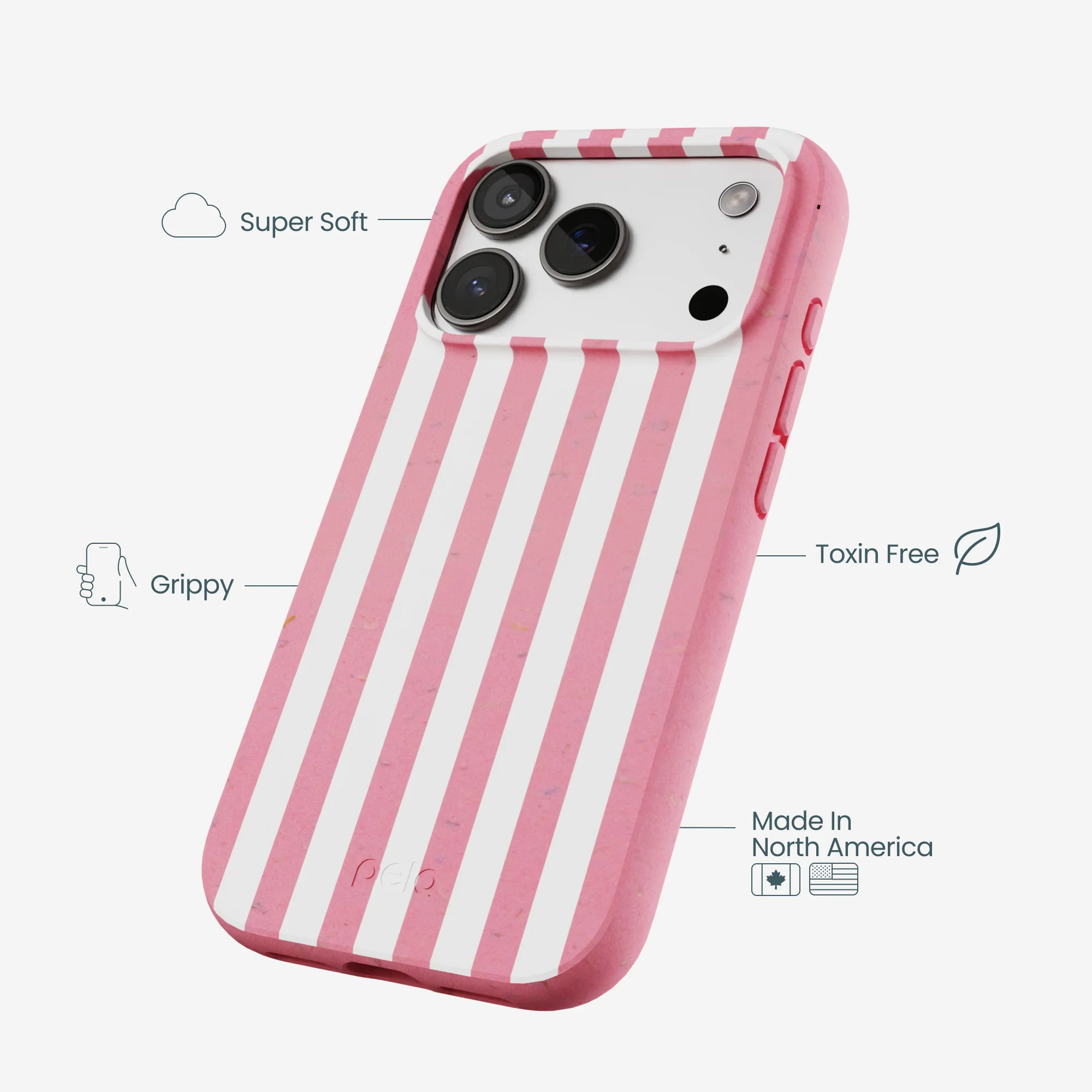 Bubblegum Pink Blush White Stripes iPhone 17 Pro Case - Image 4