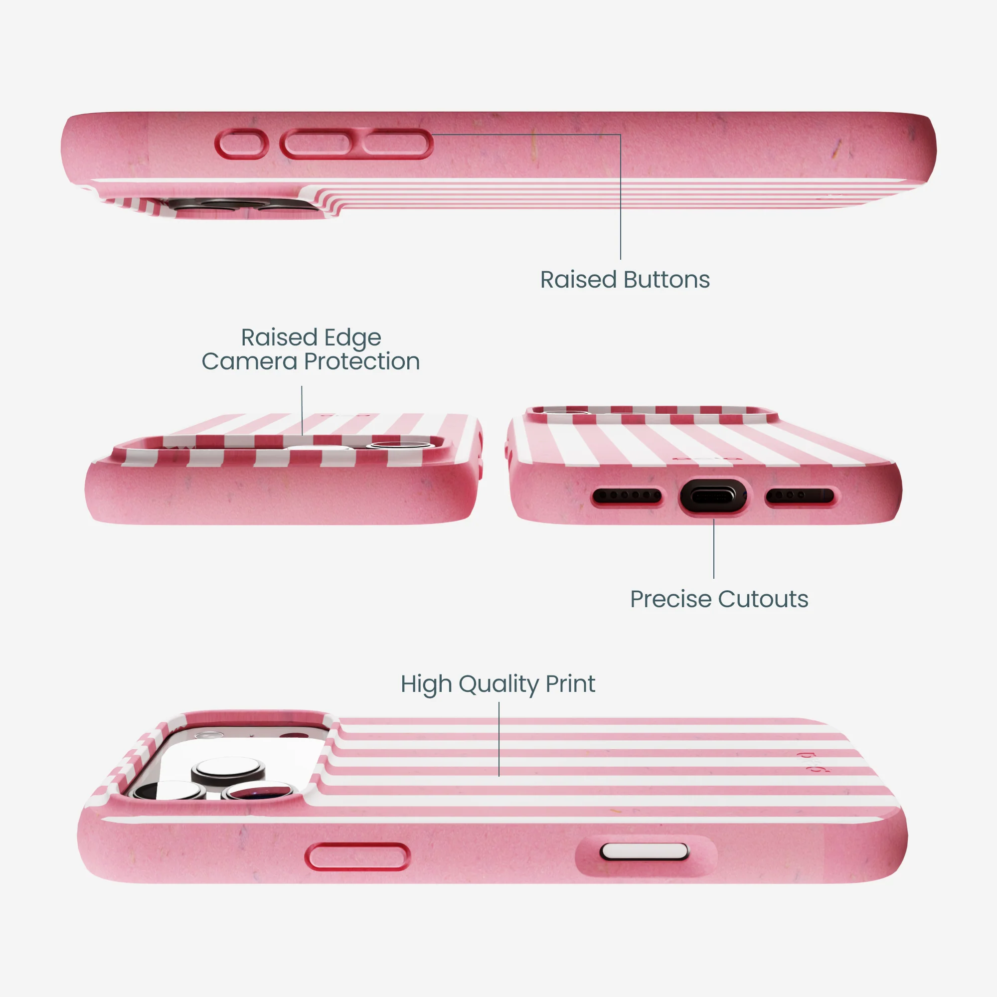 Bubblegum Pink Blush White Stripes iPhone 17 Pro Max Case - Image 3