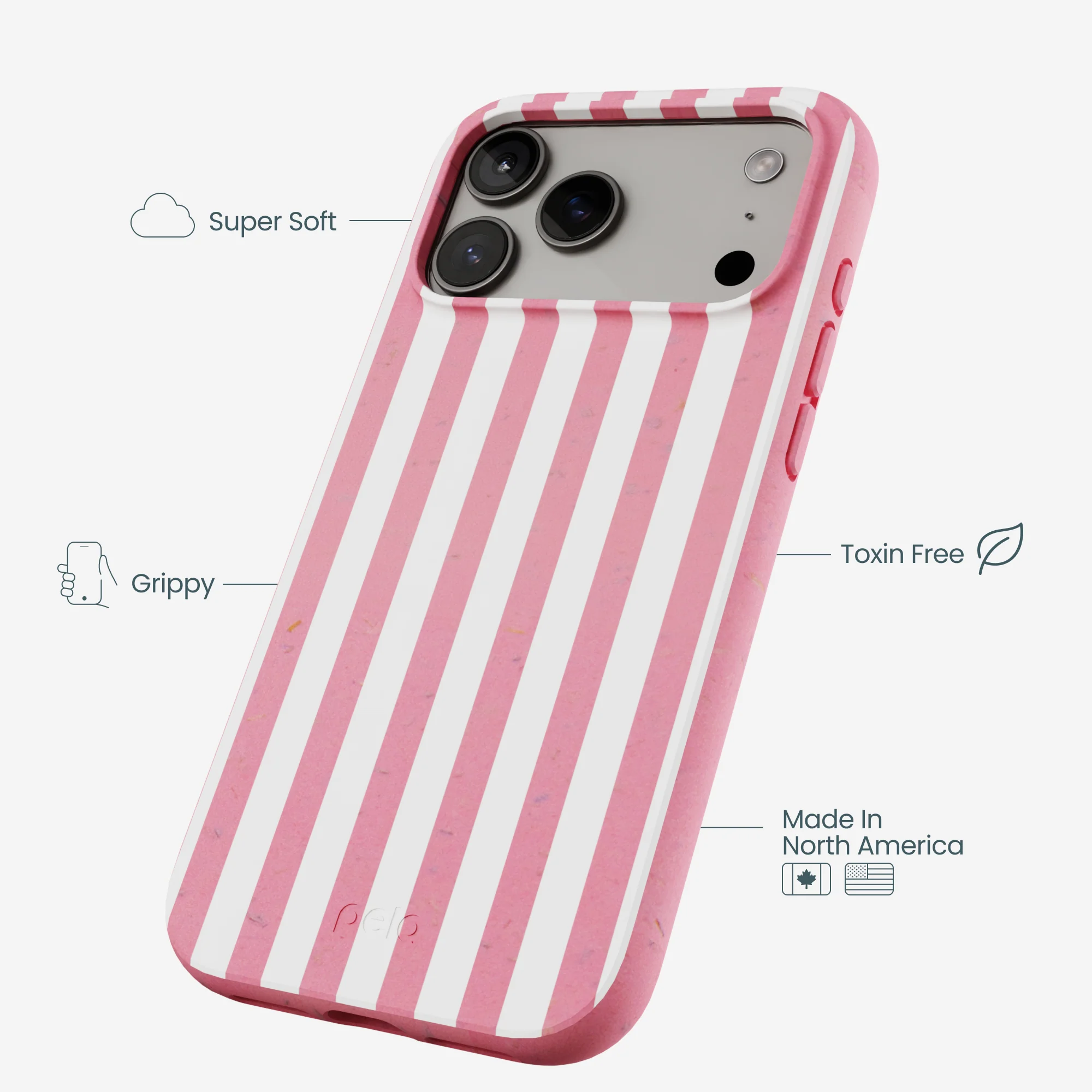 Bubblegum Pink Blush White Stripes iPhone 17 Pro Max Case - Image 4