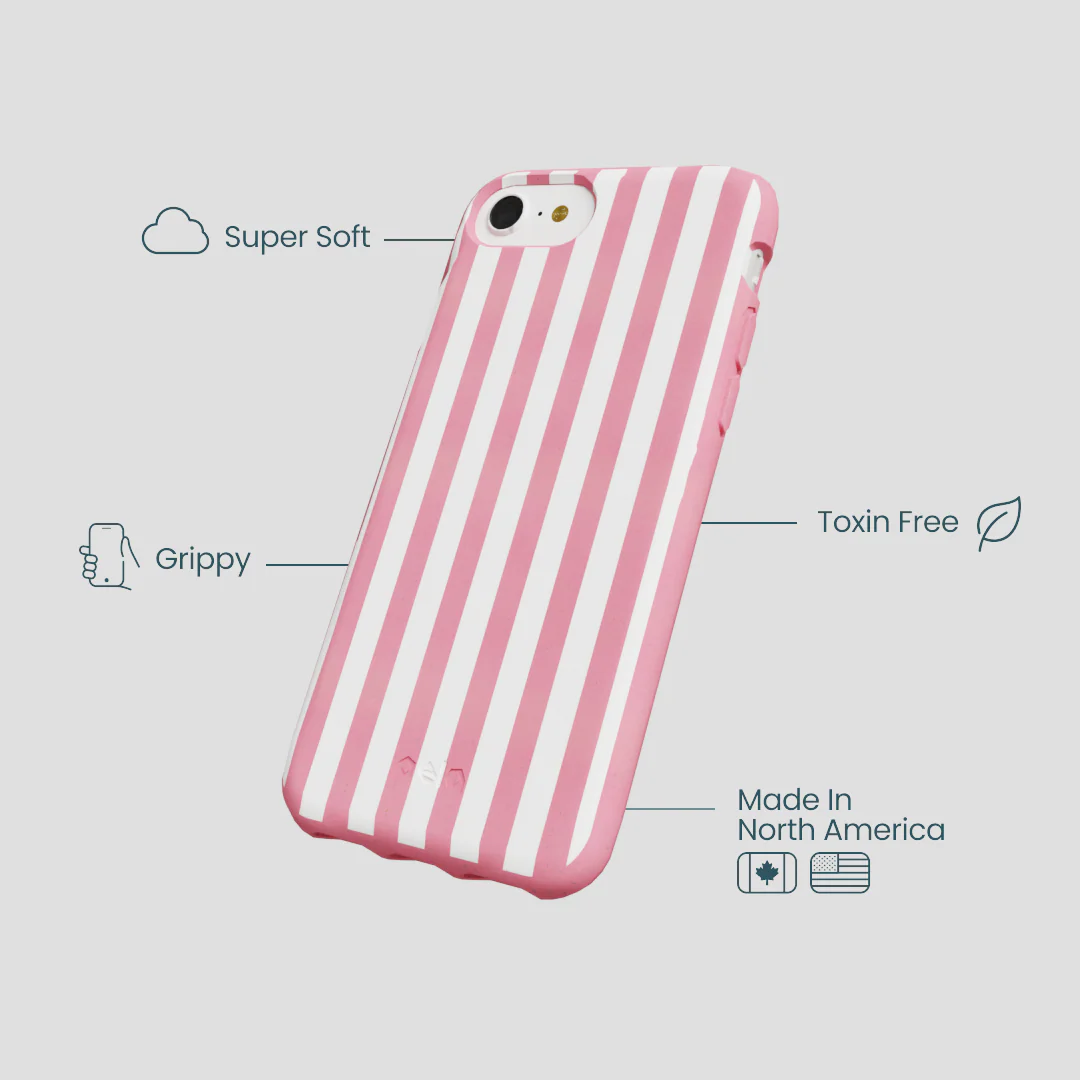 Bubblegum Pink Blush White Stripes iPhone 6/6s/7/8/SE Case - Image 4