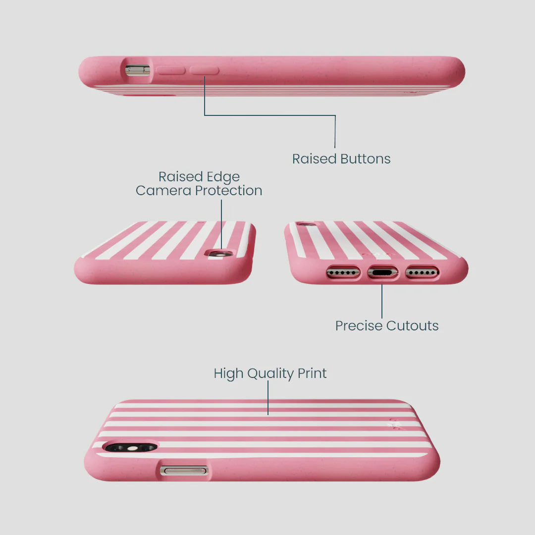 Bubblegum Pink Blush White Stripes iPhone XR Case - Image 3