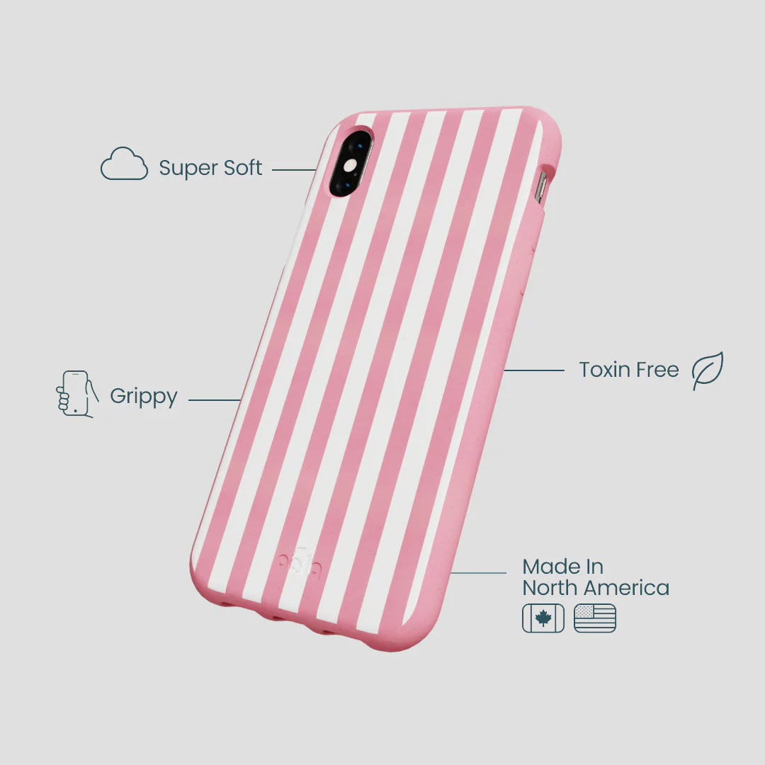 Bubblegum Pink Blush White Stripes iPhone XR Case - Image 4