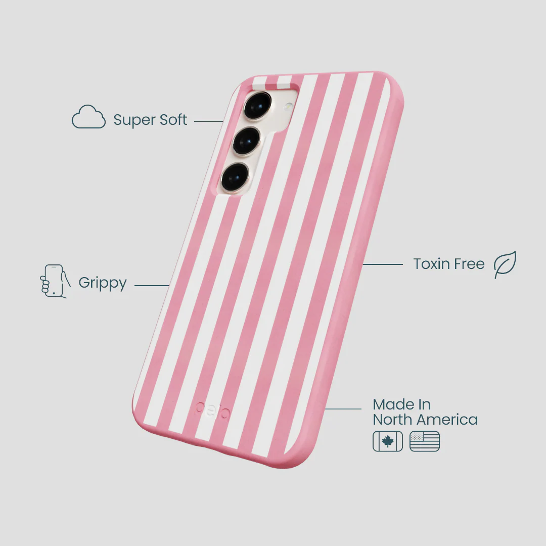 Bubblegum Pink Blush White Stripes Samsung Galaxy S23 Case - Image 4