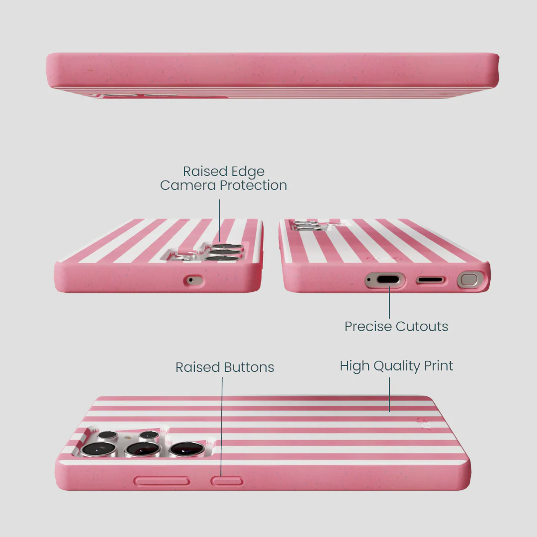 Bubblegum Pink Blush White Stripes Samsung Galaxy S25 Ultra Case - Image 3