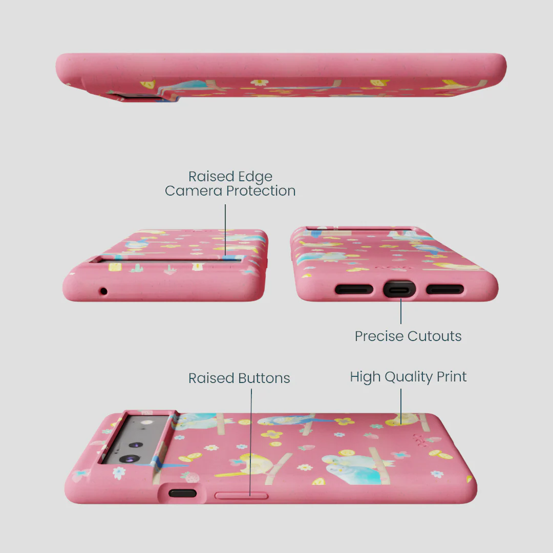 Bubblegum Pink Budgie Daydream Google Pixel 6a Case - Image 3