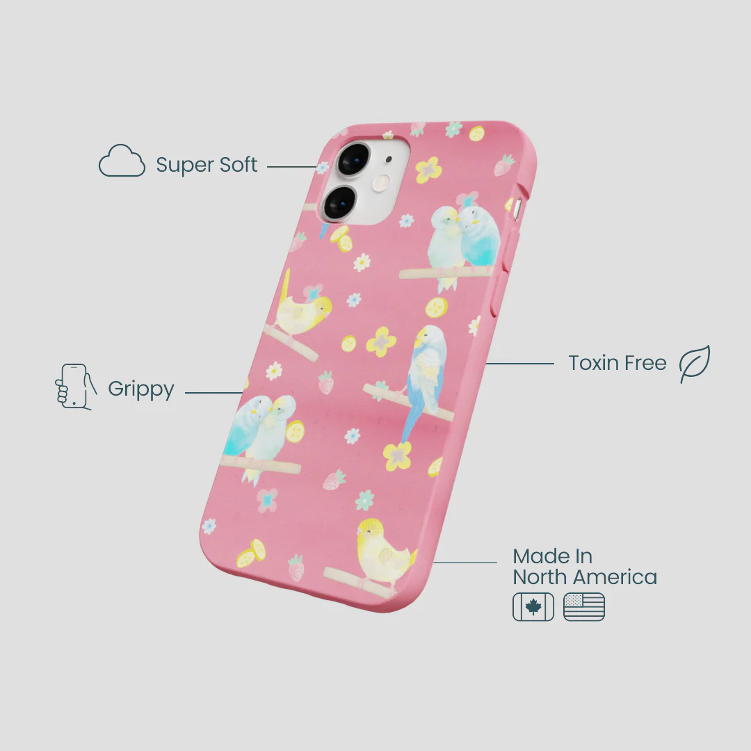 Bubblegum Pink Budgie Daydream iPhone 12 Mini Case - Image 4