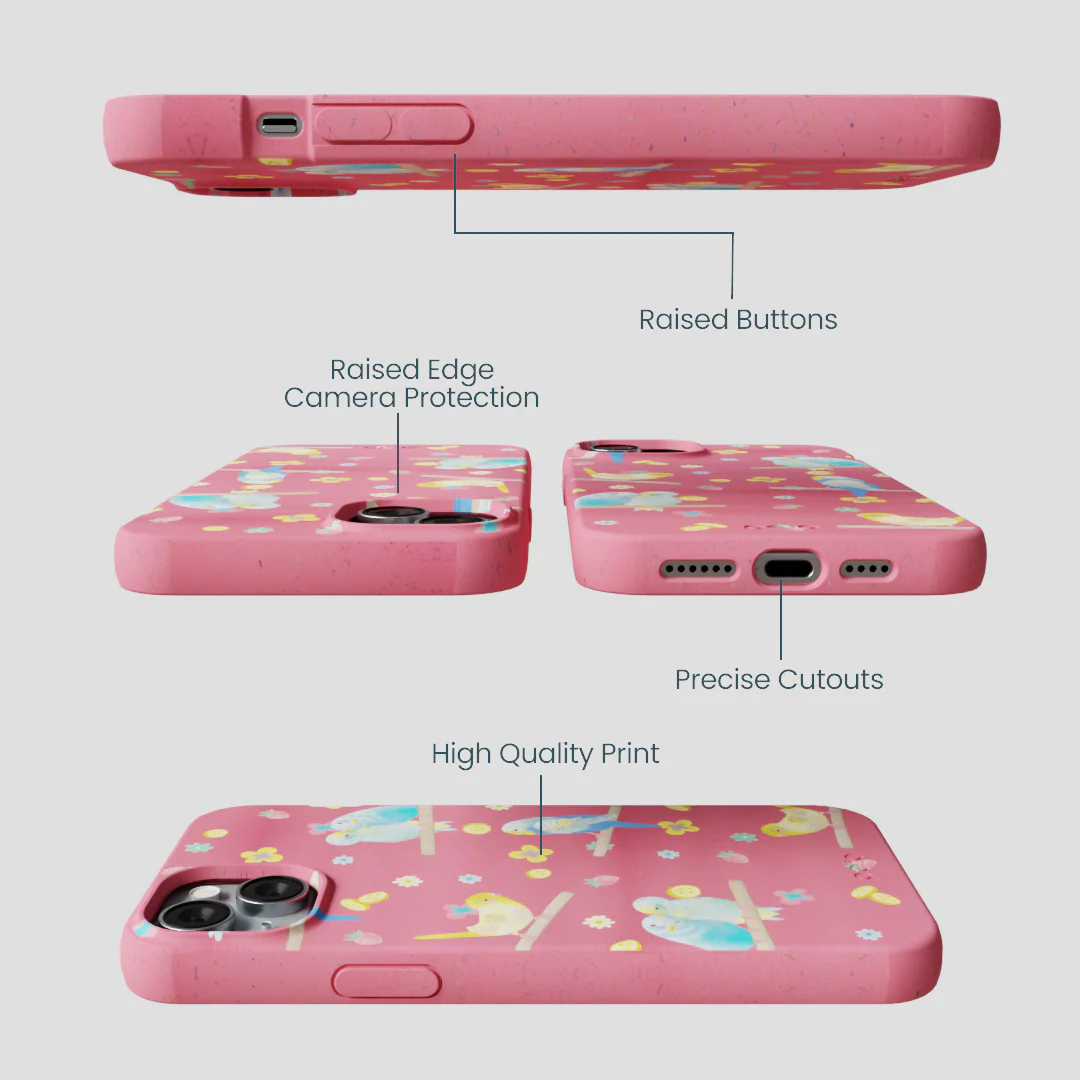 Bubblegum Pink Budgie Daydream iPhone 14 Plus Case - Image 3