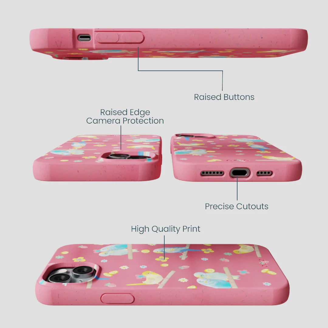Bubblegum Pink Budgie Daydream iPhone 15 Plus Case - Image 3