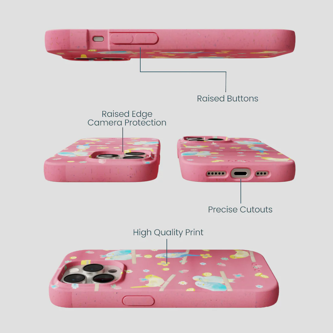 Bubblegum Pink Budgie Daydream iPhone 15 Pro Case - Image 3