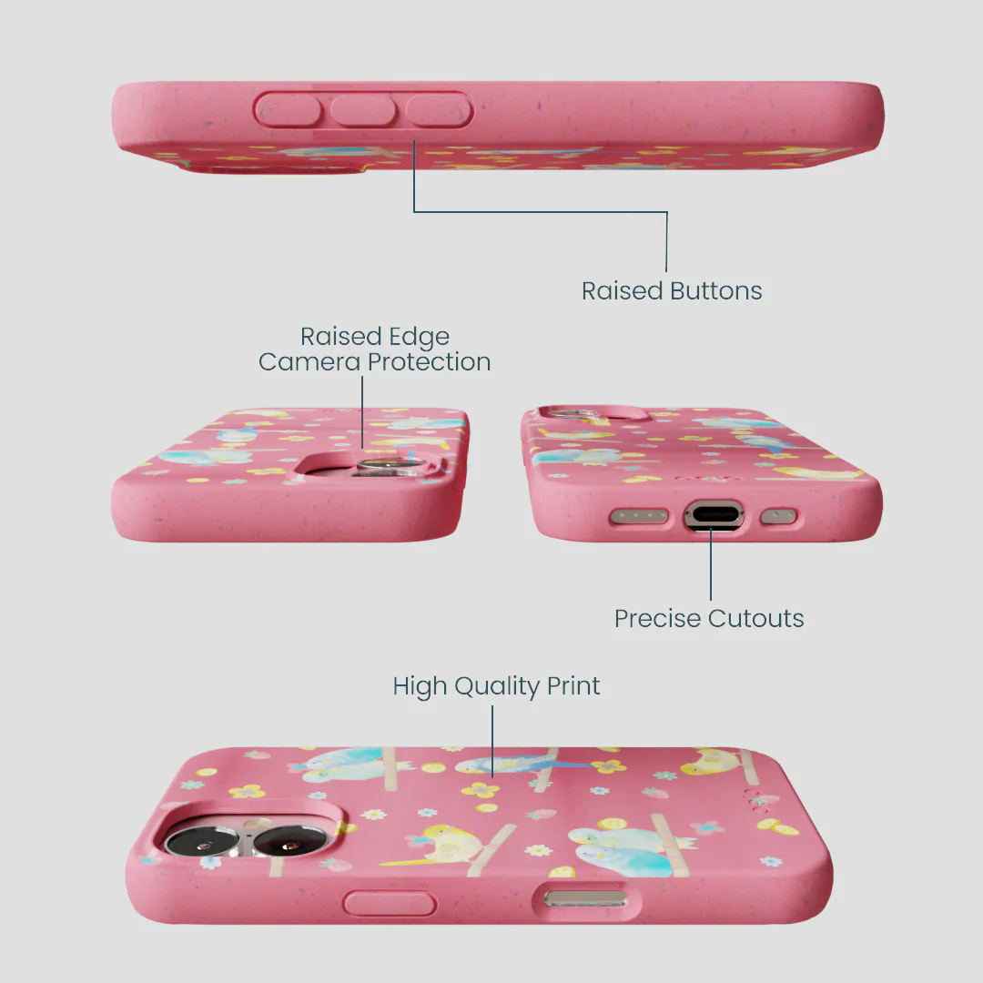 Bubblegum Pink Budgie Daydream iPhone 16 Case - Image 3