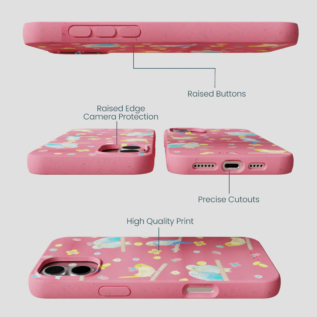 Bubblegum Pink Budgie Daydream iPhone 16 Plus Case - Image 3