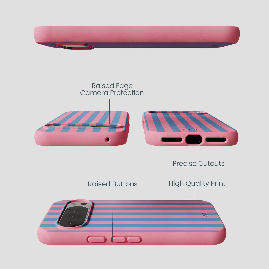 Bubblegum Pink Candy Blue Stripes Google Pixel 10/10 Pro Case - Image 2
