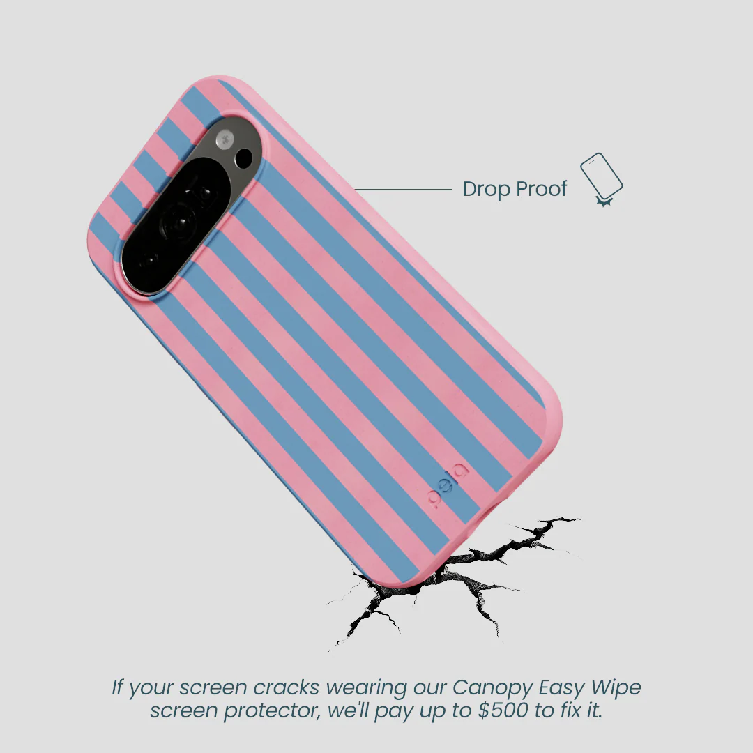 Bubblegum Pink Candy Blue Stripes Google Pixel 10/10 Pro Case - Image 4