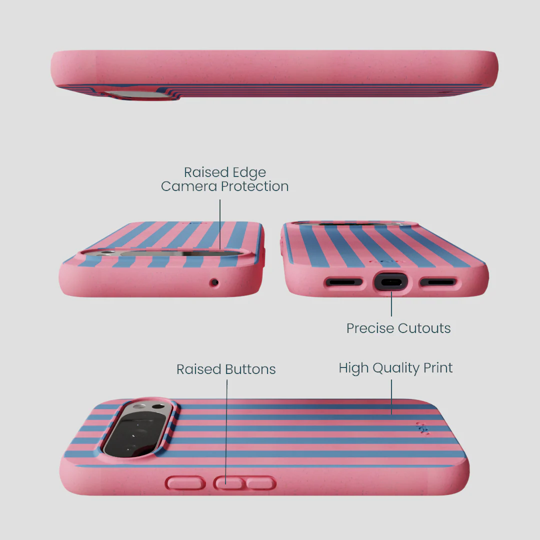 Bubblegum Pink Candy Blue Stripes Google Pixel 10 Pro XL Case - Image 2