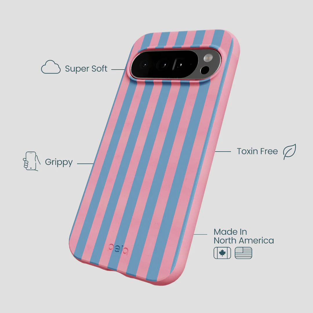 Bubblegum Pink Candy Blue Stripes Google Pixel 10 Pro XL Case - Image 3