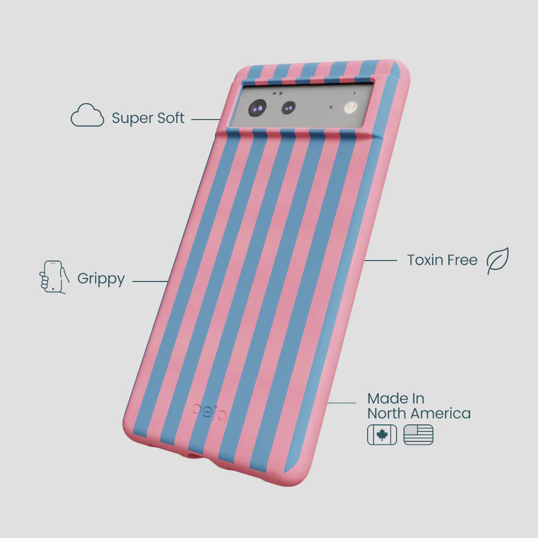 Bubblegum Pink Candy Blue Stripes Google Pixel 6 Case - Image 3