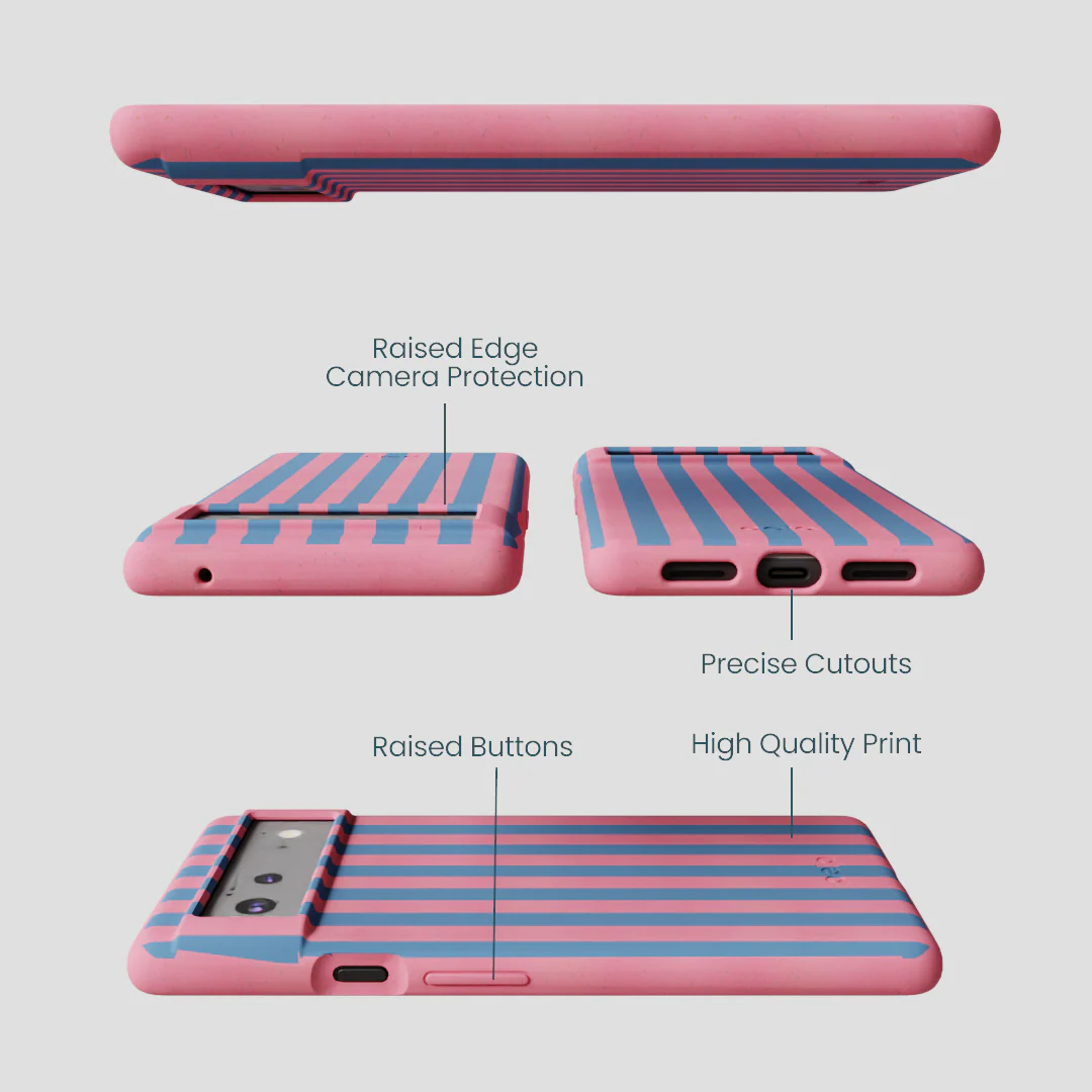 Bubblegum Pink Candy Blue Stripes Google Pixel 6a Case - Image 2