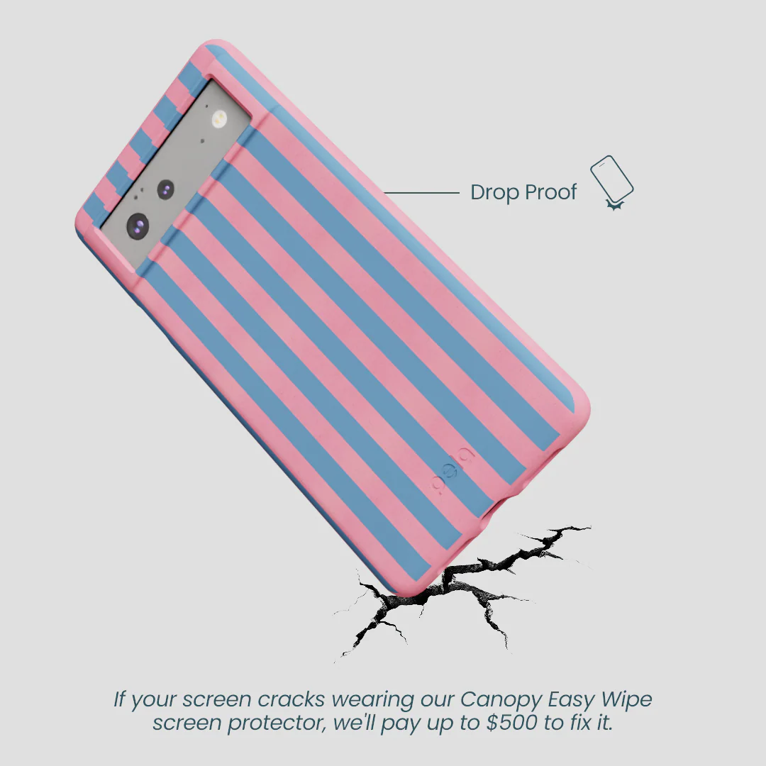 Bubblegum Pink Candy Blue Stripes Google Pixel 6a Case - Image 4