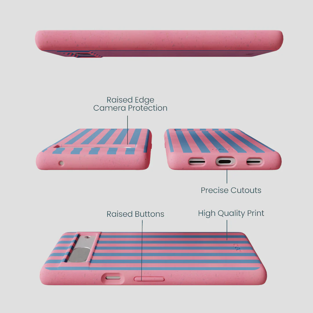 Bubblegum Pink Candy Blue Stripes Google Pixel 7 Case - Image 2