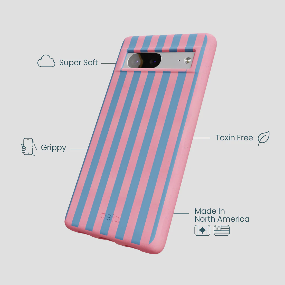 Bubblegum Pink Candy Blue Stripes Google Pixel 7 Case - Image 3