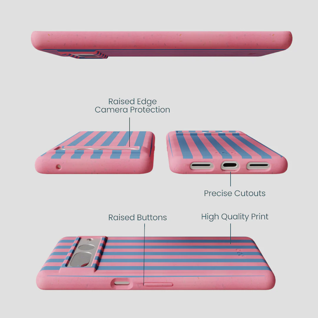 Bubblegum Pink Candy Blue Stripes Google Pixel 7 Pro Case - Image 2