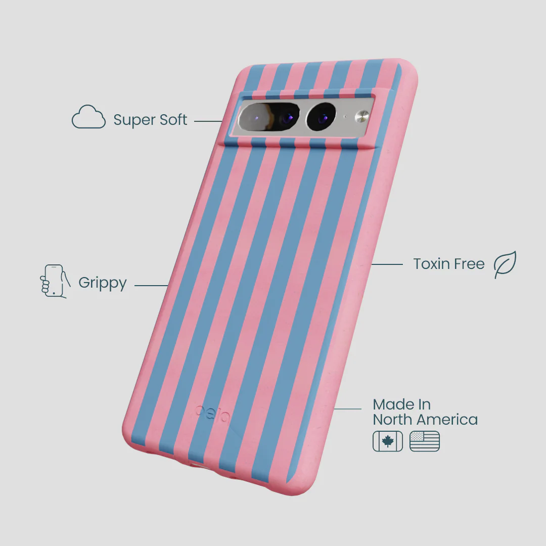 Bubblegum Pink Candy Blue Stripes Google Pixel 7 Pro Case - Image 3