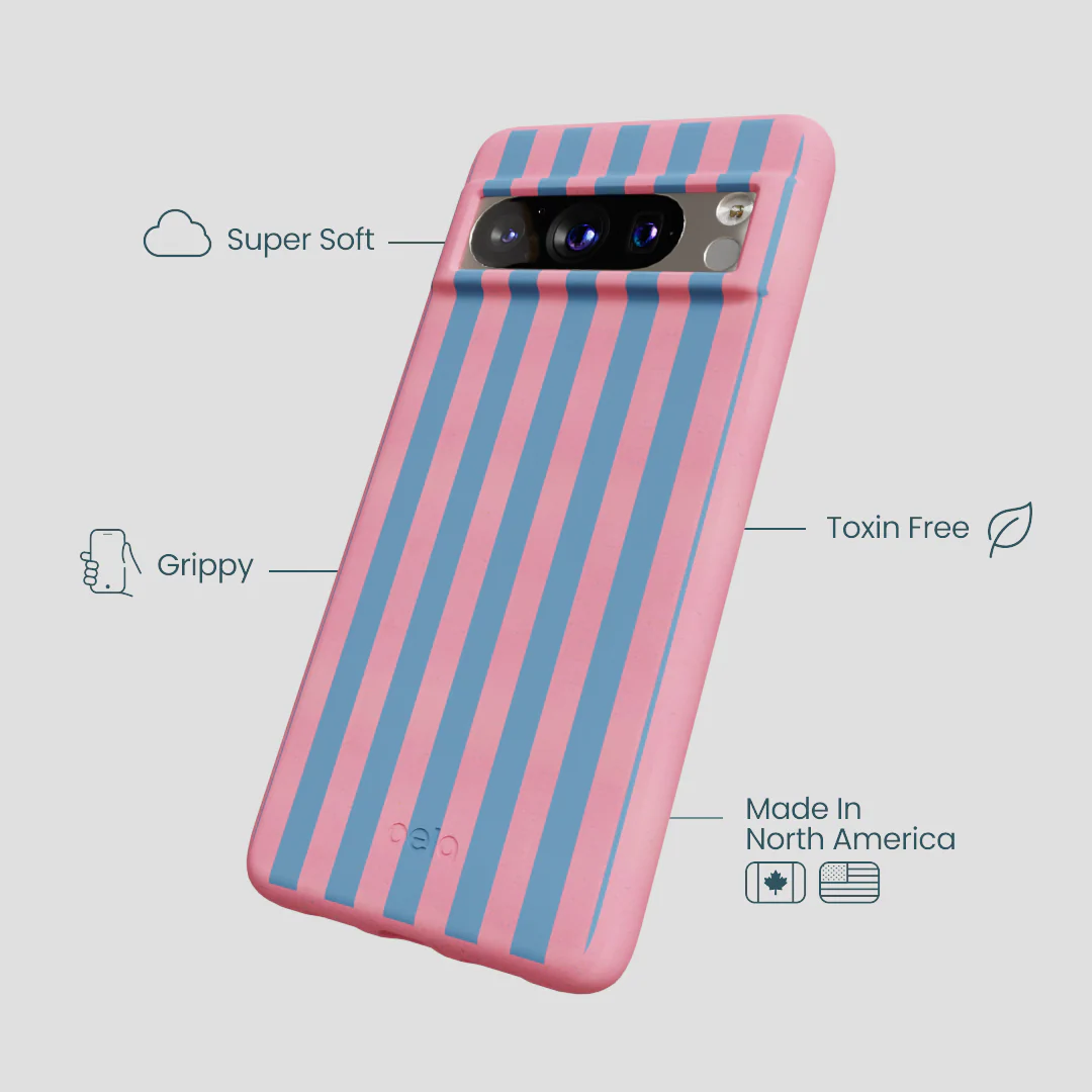Bubblegum Pink Candy Blue Stripes Google Pixel 8 Pro Case - Image 3