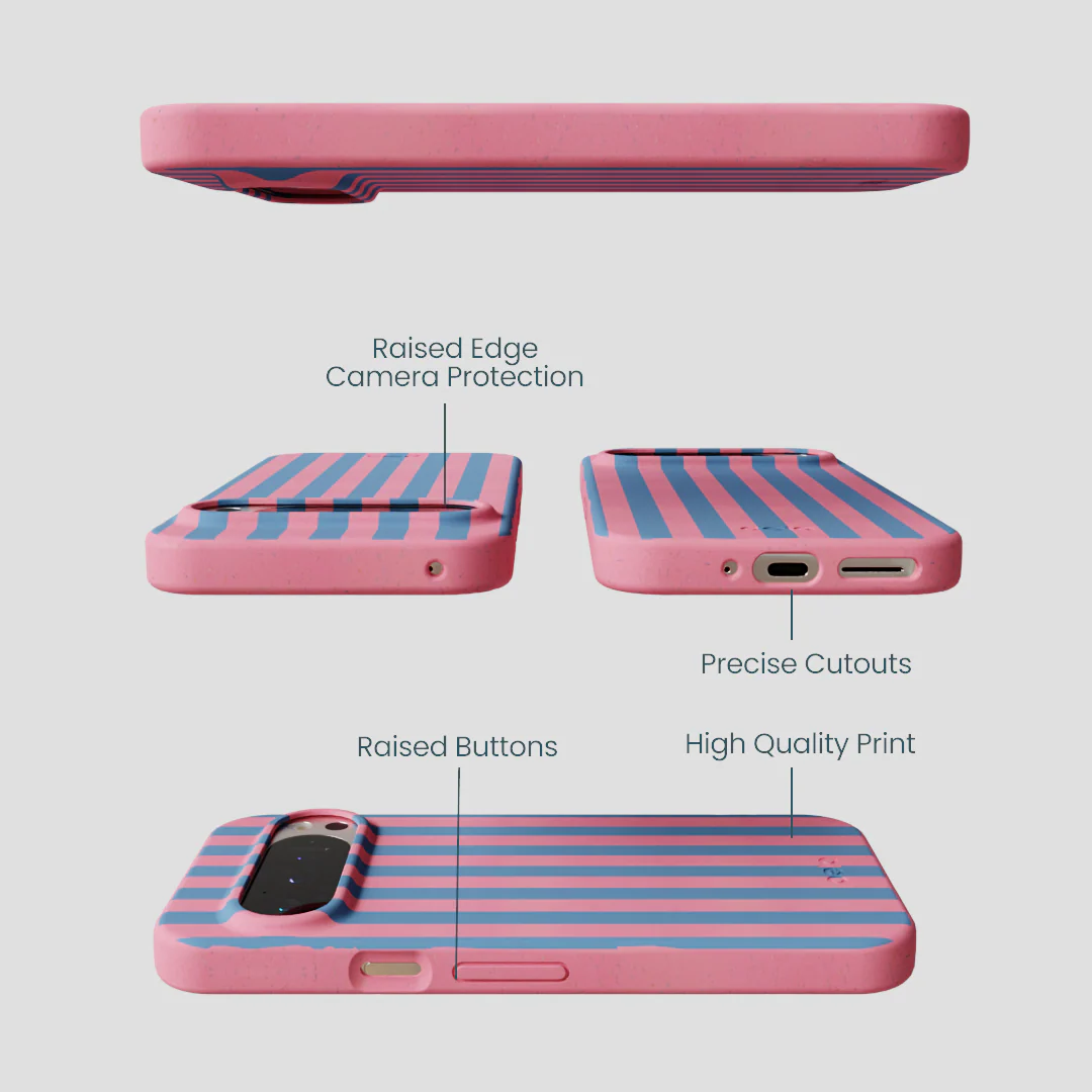 Bubblegum Pink Candy Blue Stripes Google Pixel 9/9 Pro Case - Image 2