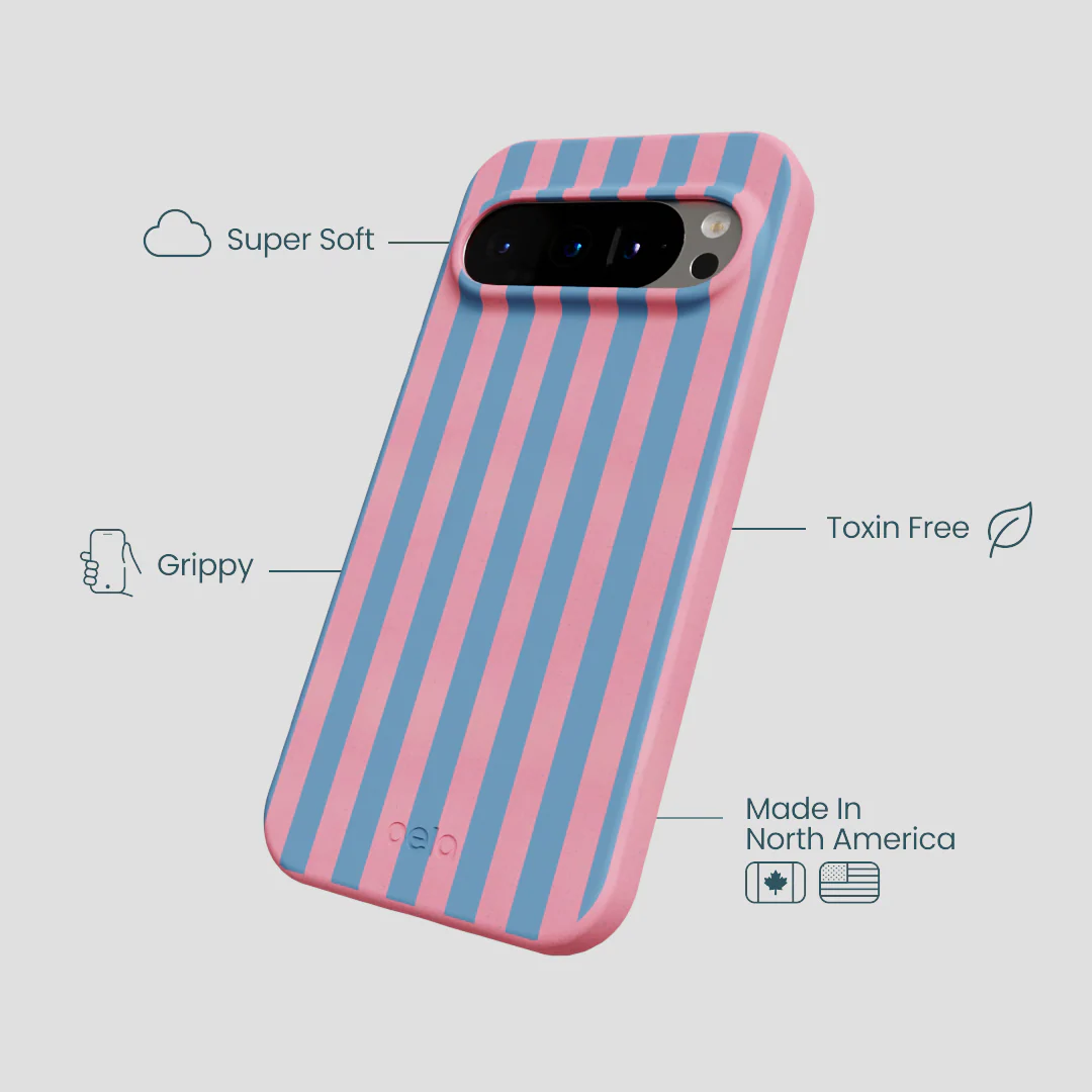 Bubblegum Pink Candy Blue Stripes Google Pixel 9/9 Pro Case - Image 3