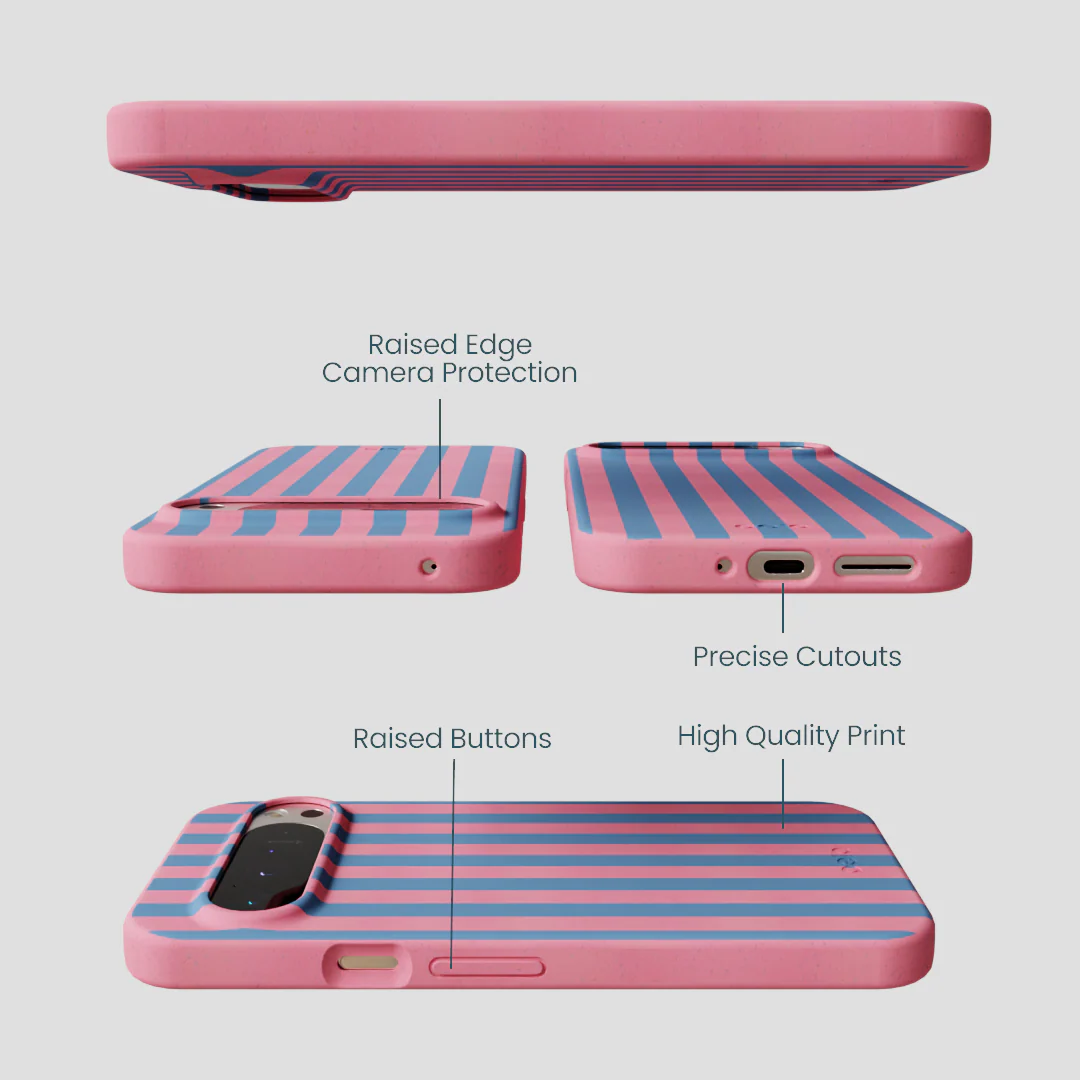 Bubblegum Pink Candy Blue Stripes Google Pixel 9 Pro XL Case - Image 2
